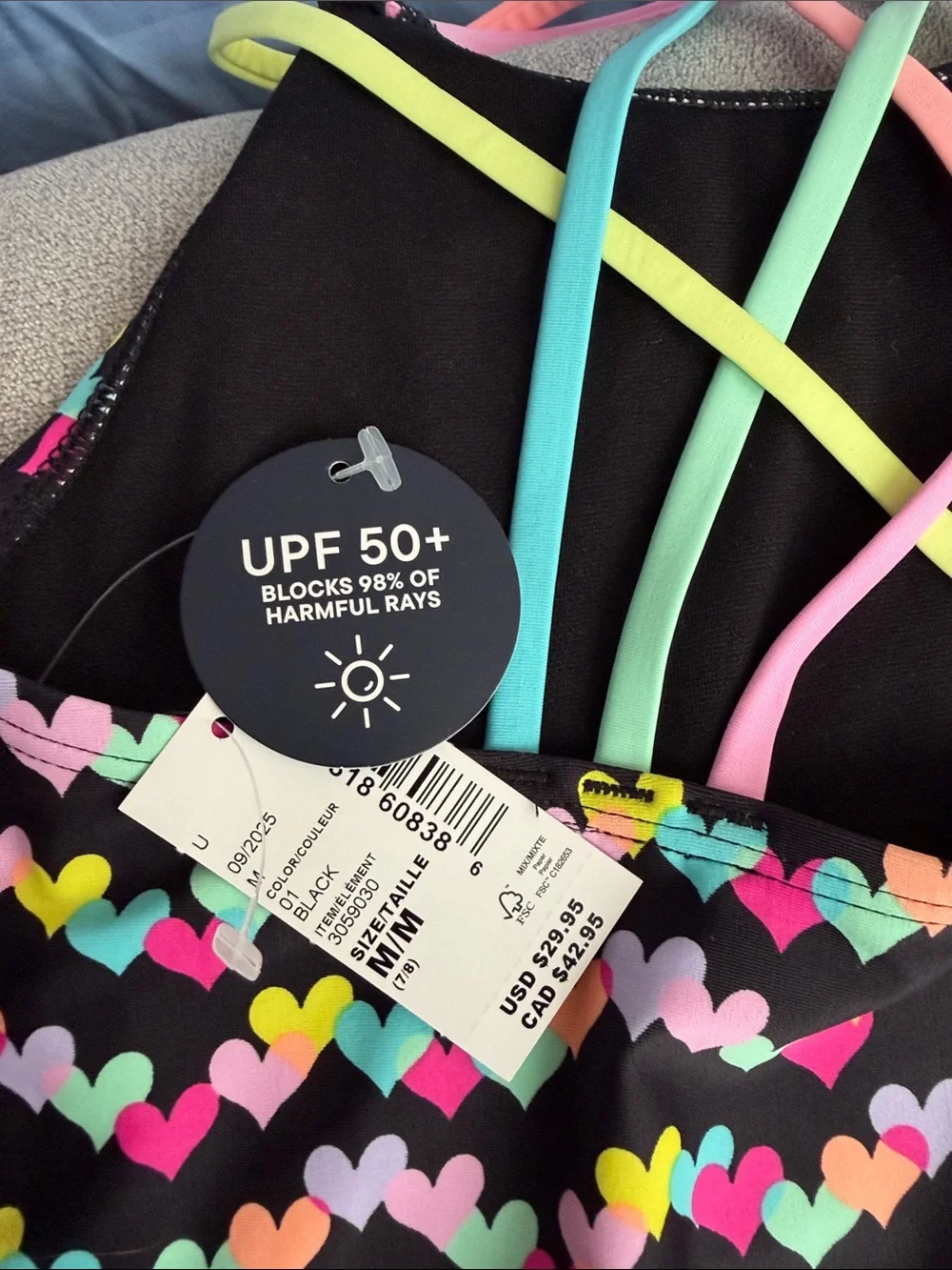 Gymboree Black Girls' Tank Swimsuit with Neon Heart Print